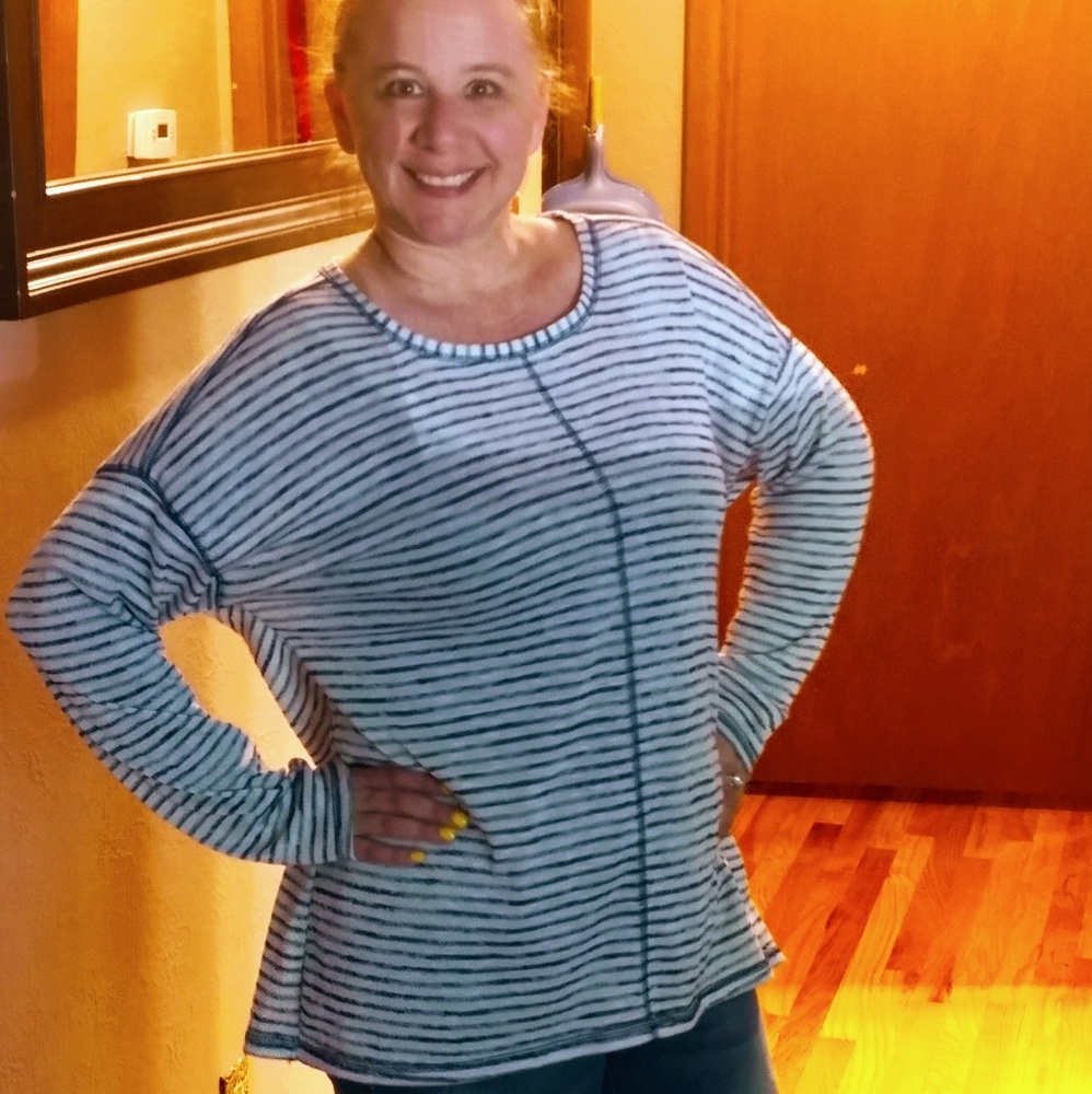 Blue and White Striped Lightweight Sweater